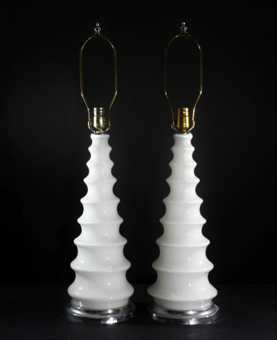 Image for Lot Pair Midcentury Case Glass Pyramid Lamps