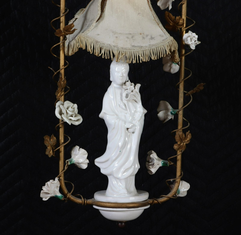 Mid Century Porcelain Mounted Gold Lantern