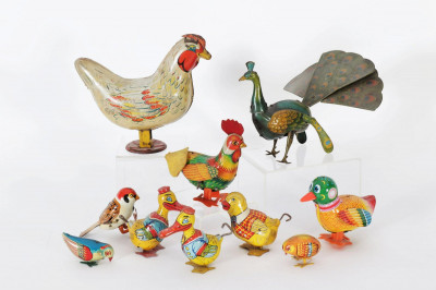Image for Lot Vintage Peafowl, Birds Tin Litho Wind-Up Toys