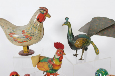 Vintage Peafowl, Birds Tin Litho Wind-Up Toys