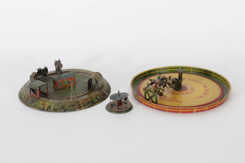 Three Vintage Tin Litho Toys, Whirling Jockey