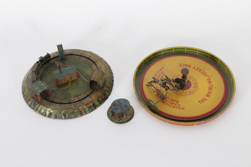Three Vintage Tin Litho Toys, Whirling Jockey