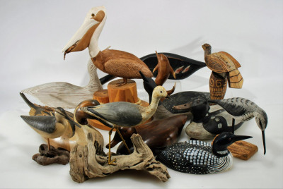 Image for Lot Lot of Wooden Carved Decoys, Birds, Dolphin