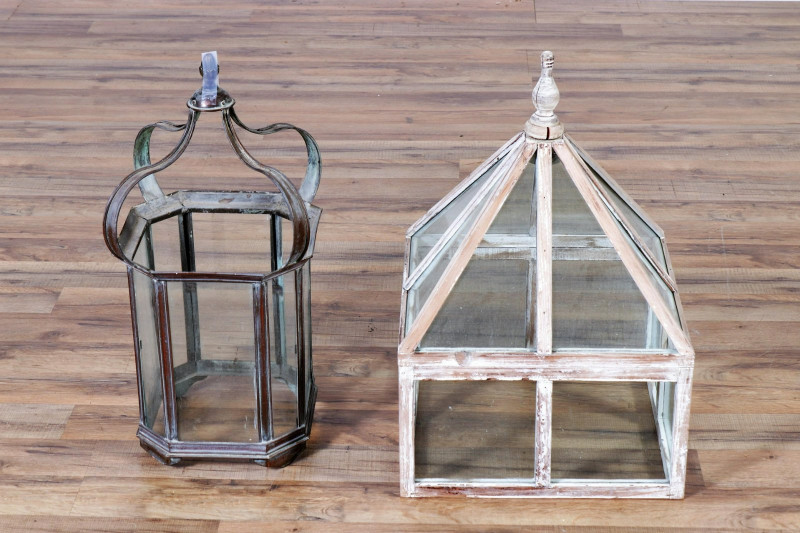 Wooden & Glass Topiary Cover & Brass Lantern