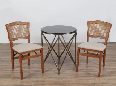 Image for Lot Classical Style Metal Gueridon & 2 Folding Chairs