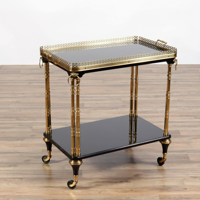 Regency Style Brass Mounted Lacquered Trolly Cart