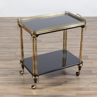 Regency Style Brass Mounted Lacquered Trolly Cart