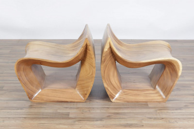 Pair of Indonesian Wood Loop Lounge Chairs