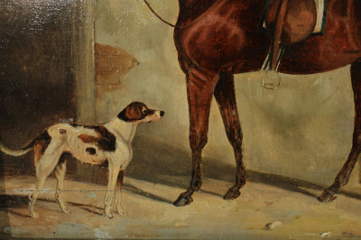 19th C English School, Horse and Dog O/B