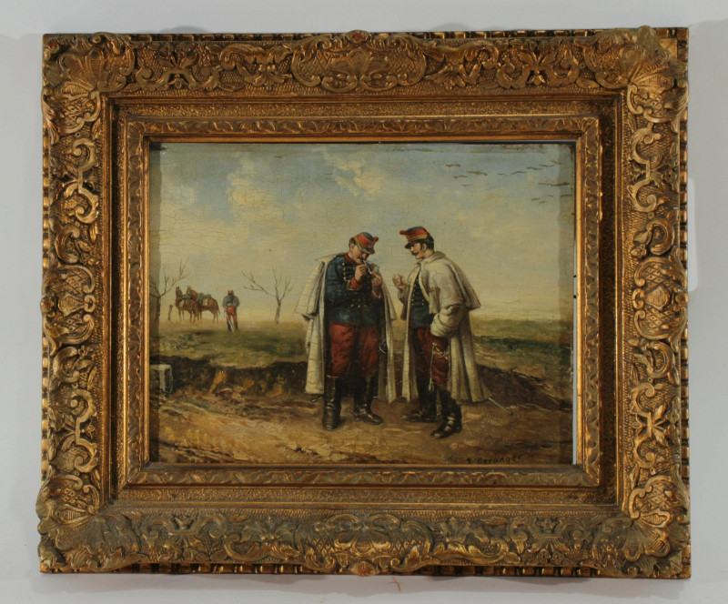 Soldiers in a Field- O/B, signed S. Beranger