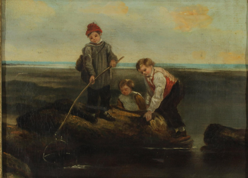 19th C. Fishing From the Rocks, O/C