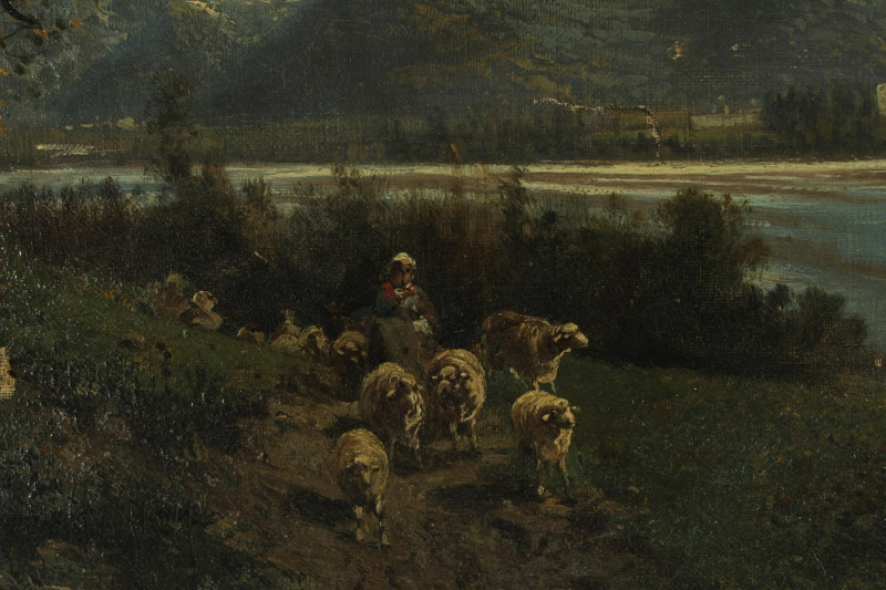 European School, 19th C, Landscape with Sheep, O/C