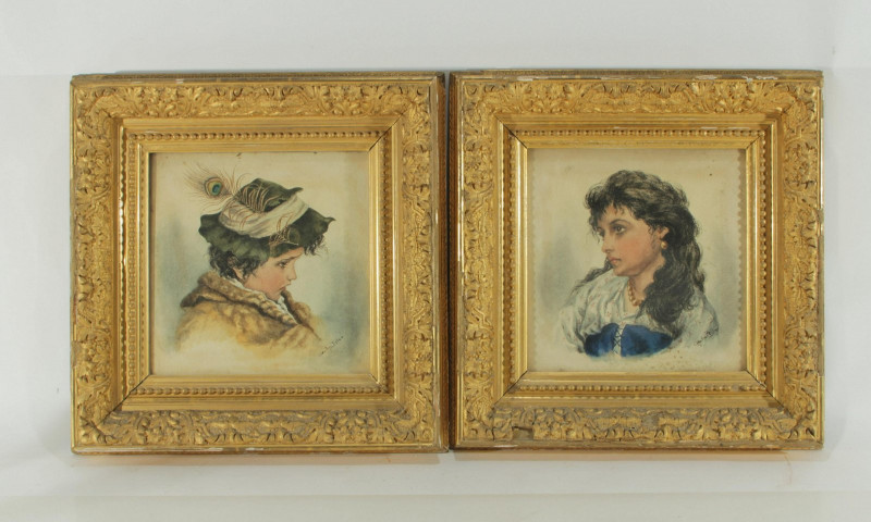 2 Portraits Young Boy & Girl, W/C, signed Tyler