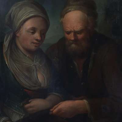 Image for Lot 19th C. Portrait of Couple, O/C