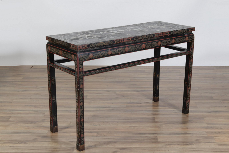 Chinese Mother of Pearl Inlaid Lacquer Console