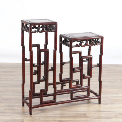 Image for Lot Chinese Mahogany Double Pedestal
