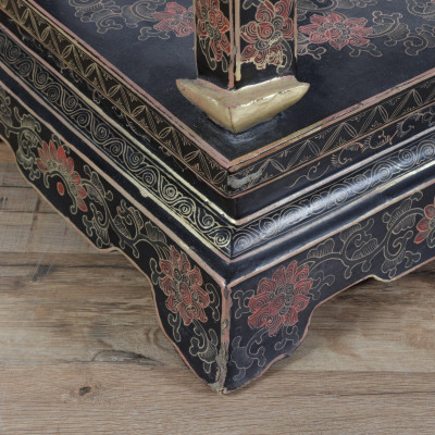 2 Chinese Gilt Polychromed Black Lacquer Pedestals
