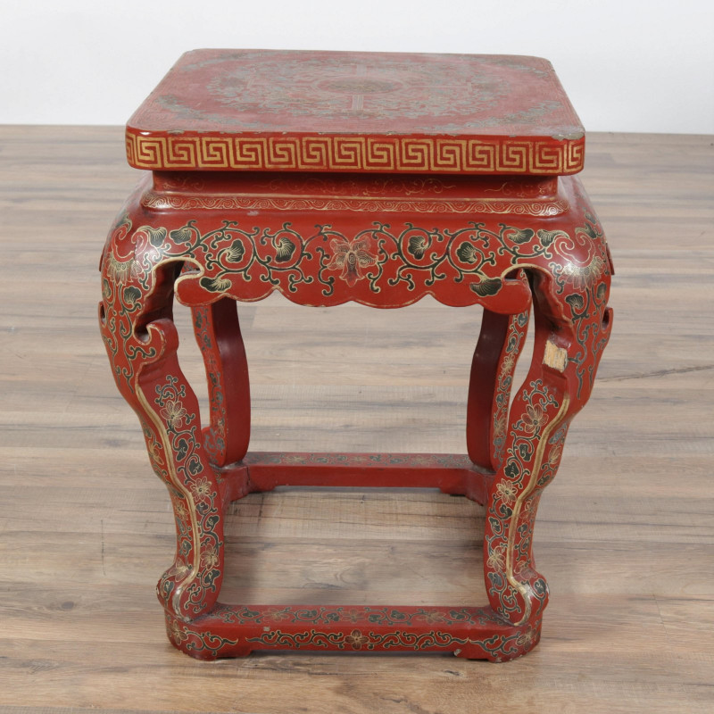 2 Chinese Gilt Scarlet Lacquer Low Pedestals