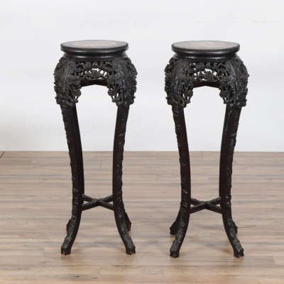 Image for Lot Pair of Asian Wood Carved Plant Stands