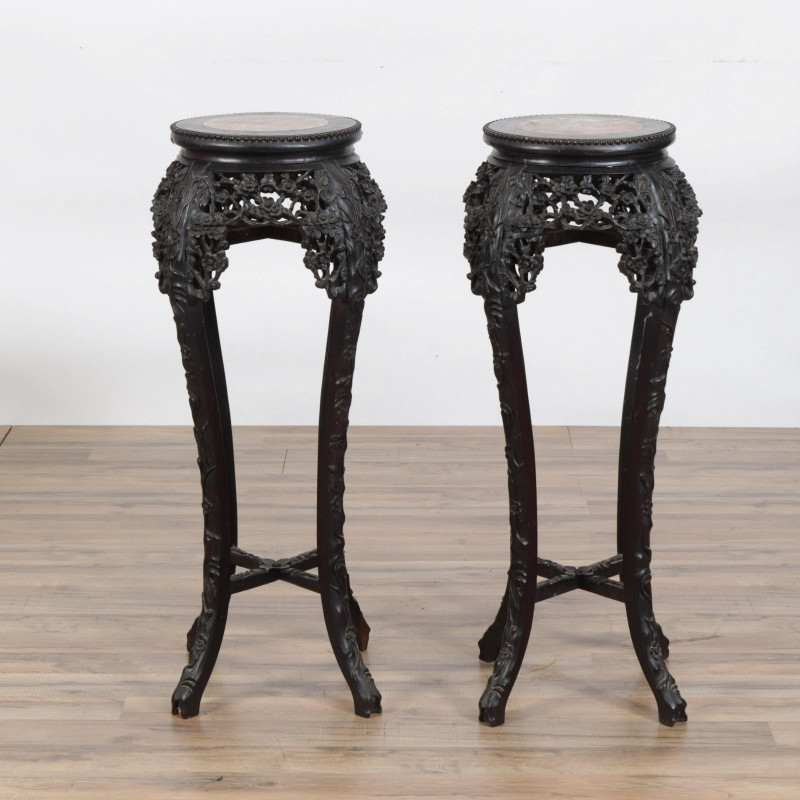 Pair of Asian Wood Carved Plant Stands