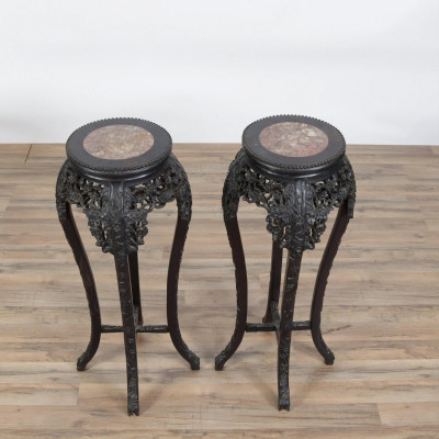 Pair of Asian Wood Carved Plant Stands