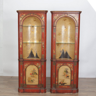 Image for Lot Pair Georgian Style Chinoiserie Corner Cupboards