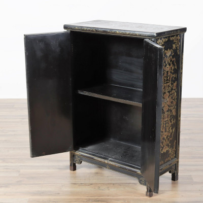 Chinese Stone Mounted Gilt Black Lacquer Cabinet