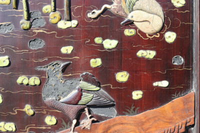 Chinese Stone Inlaid Carved Hardwood Screen