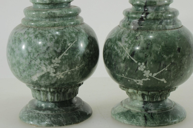 4 Chinese Style Carved Green Stone Table Items