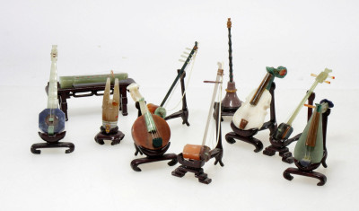 Image for Lot 10 Chinese Hardstone Miniature Instruments/Stands