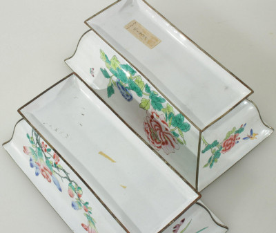 Pair Chinese Enameled Brass Jardinières on Stands