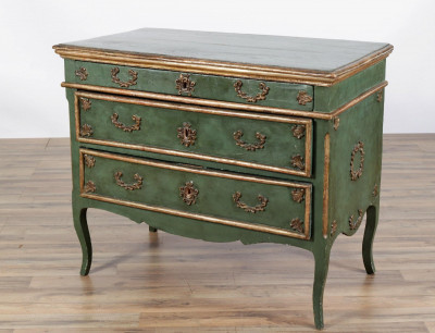 Image for Lot Italian Rococo Style Parcel-Gilt & Green Commode