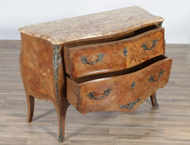 Louis XV Style Brass Mounted Marquetry Commode