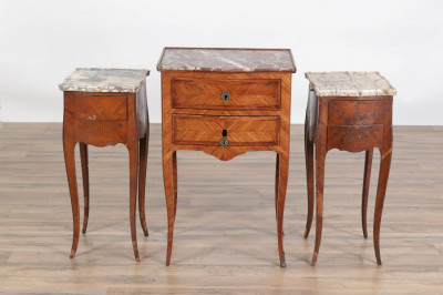 Image for Lot Louis XV Wood Marble Night Tables - Pair of Tables