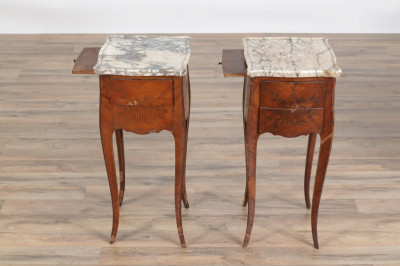 Louis XV Wood Marble Night Tables - Pair of Tables