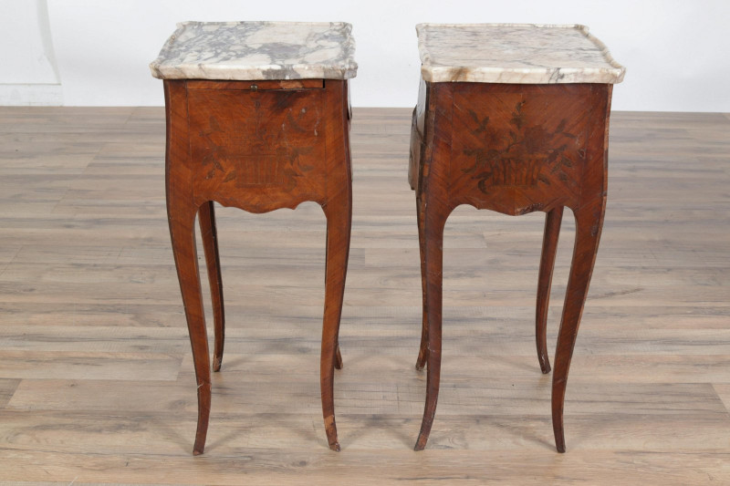 Louis XV Wood Marble Night Tables - Pair of Tables