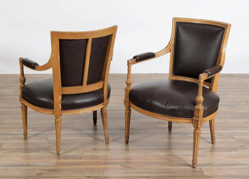 Pair Louis XV Style Brown Painted Fauteuils