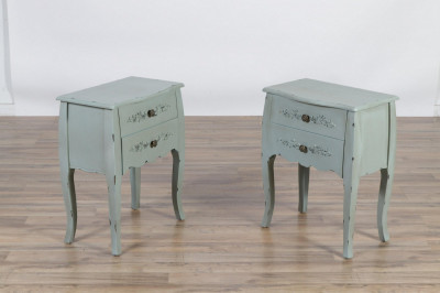 Pair Louis XV Style Green Painted Table de Nuit