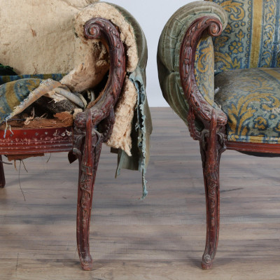 Pair Rococo Style Mahogany Armchairs, c.1940
