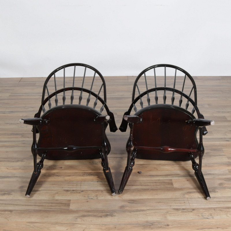 Pr Colonial Style Black Painted Windsor Armchairs