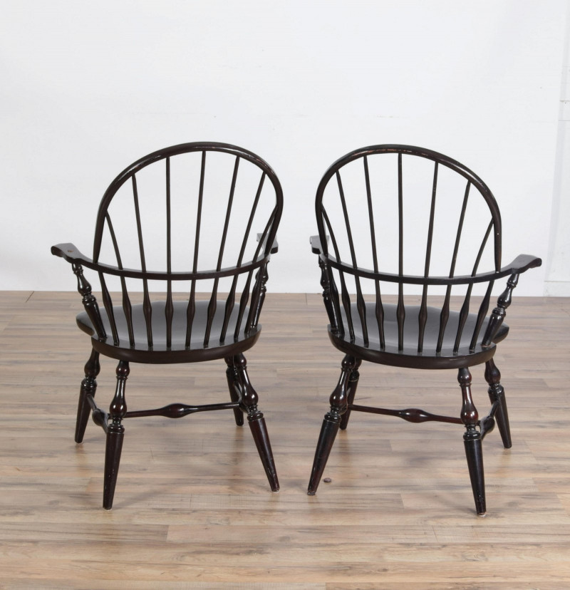 Pr Colonial Style Black Painted Windsor Armchairs