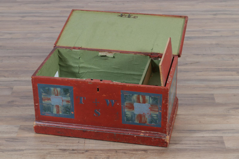 Child's Red Painted Captain's Chest, Hartford 1866