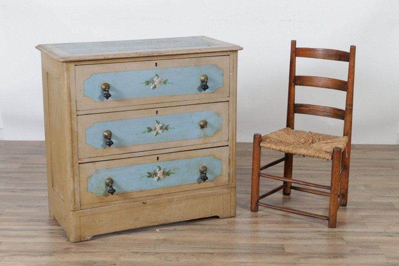 19th C. Painted Chest & Side Chair