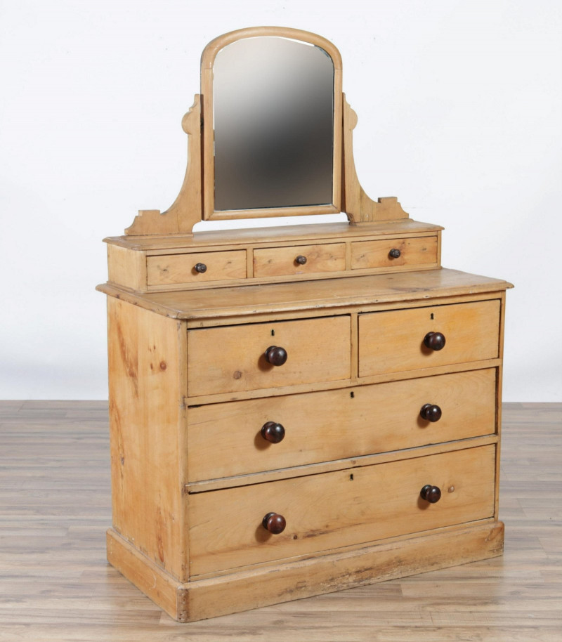 19th C. American Pine Dresser with Mirror