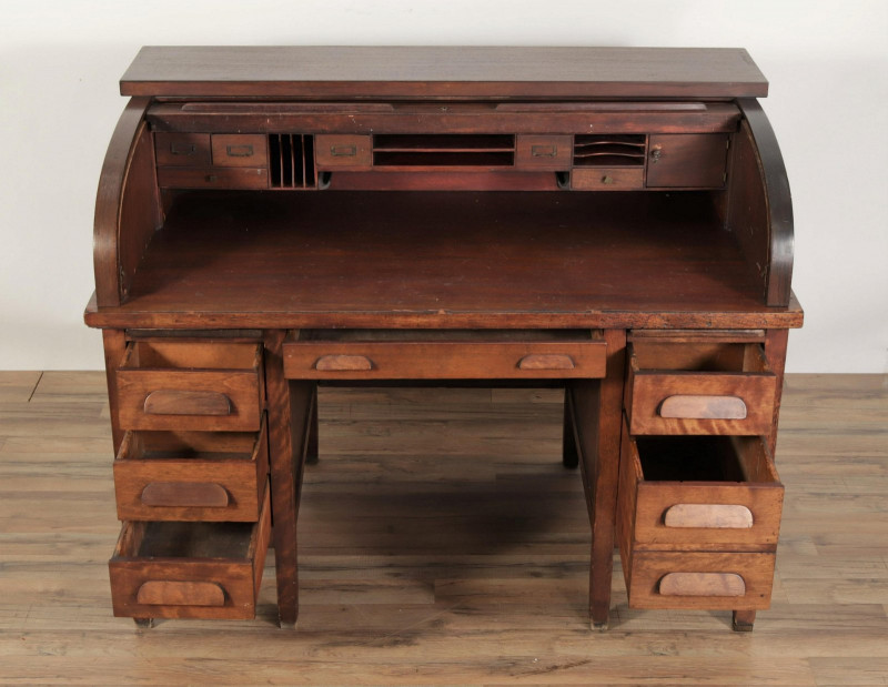 Mahogany Roll-Top Desk, possibly by Seleu, 19th C.