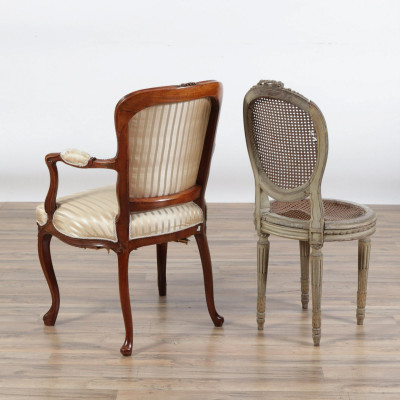 19th C. Carved Wood/Upholstered Cane Chairs