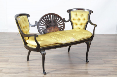 Image for Lot Edwardian Inlaid Mahogany Settee, Early 20th C.
