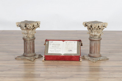 Pair Classical Style Carved Pine Pedestals & Stand