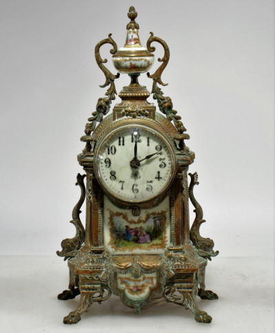 Image for Lot Louis XVI Style Porcelain & Brass Clock