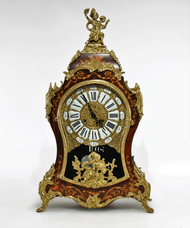 Louis XV Style Brass & Marquetry Bracket Clock